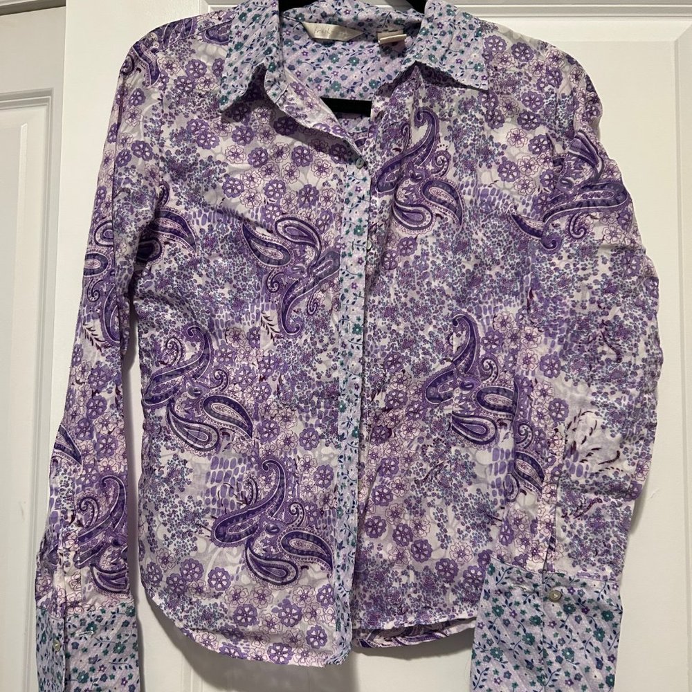 Purple paisley women's dress top  Medium